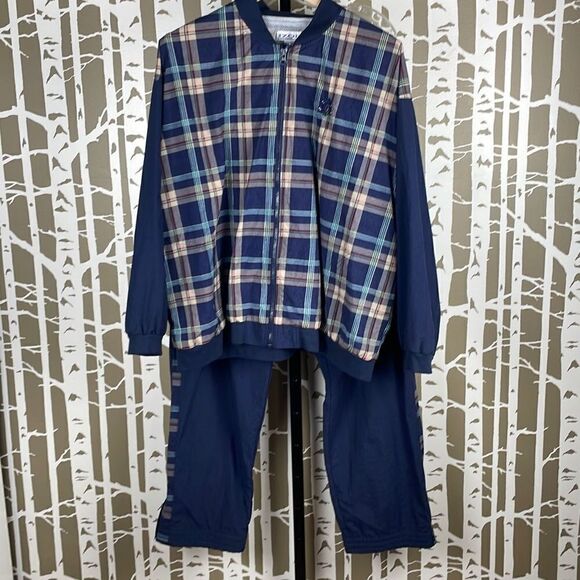 Izod Vtg 90s Plaid Wind Suit 2 Piece Set XL - Picture 1 of 11